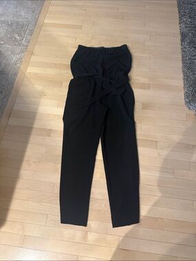 LOFT Black Strapless Tie-Waist Jumpsuit with Tapered Legs